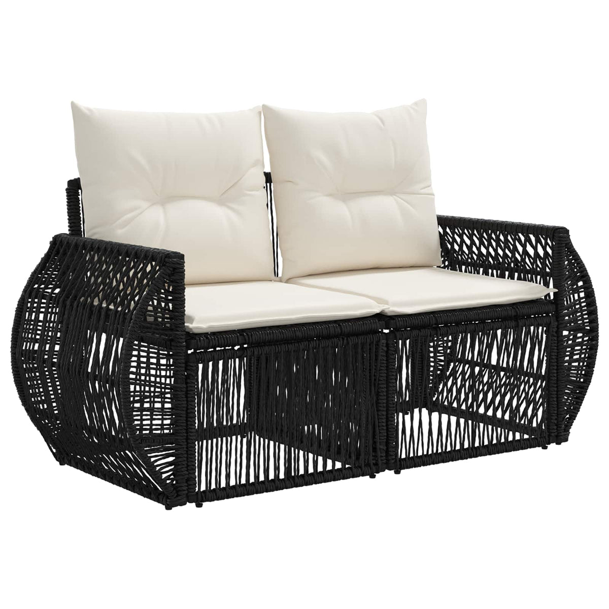 vidaXL Tuinbankenset 11 pcs Zwart en Cream Wit poly rattan