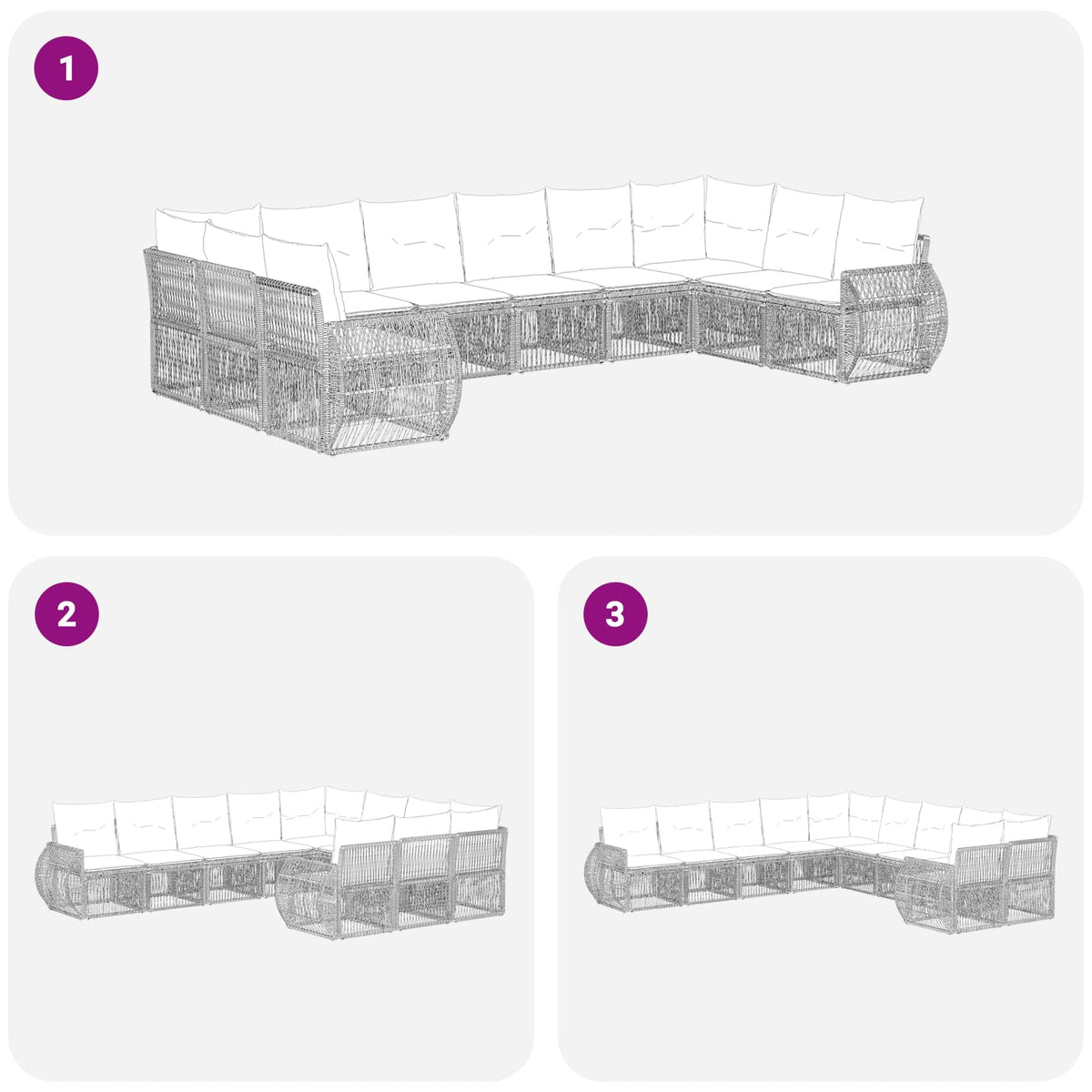 vidaXL Tuinbankenset 11 pcs Zwart en Cream Wit poly rattan