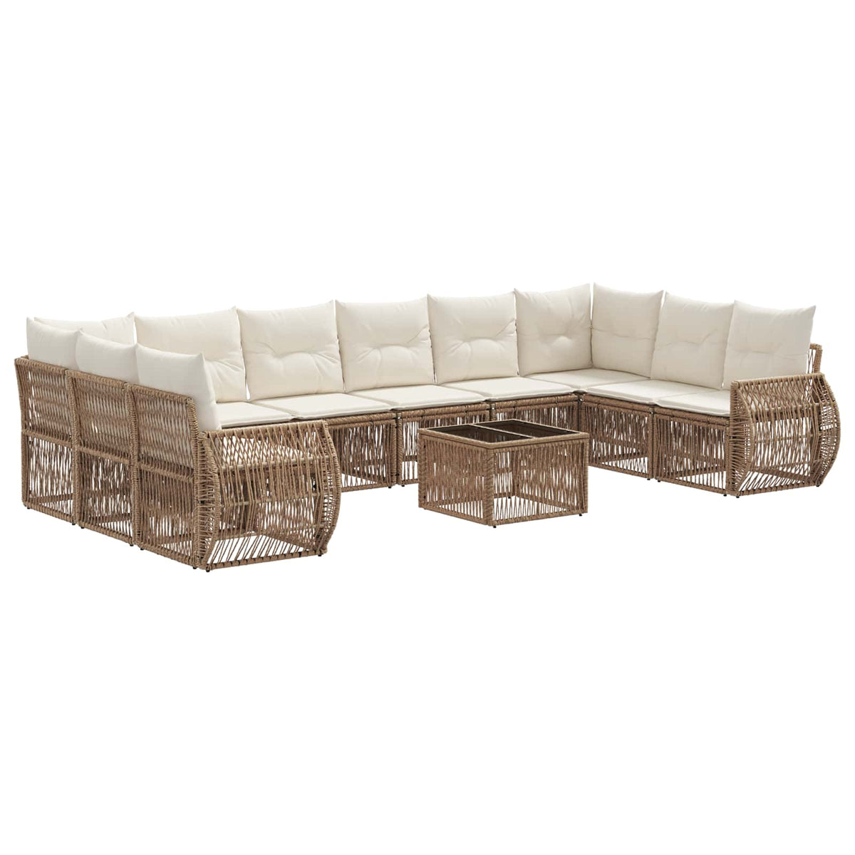 vidaXL Tuinbankenset 11 pcs Zwart en Cream Wit poly rattan