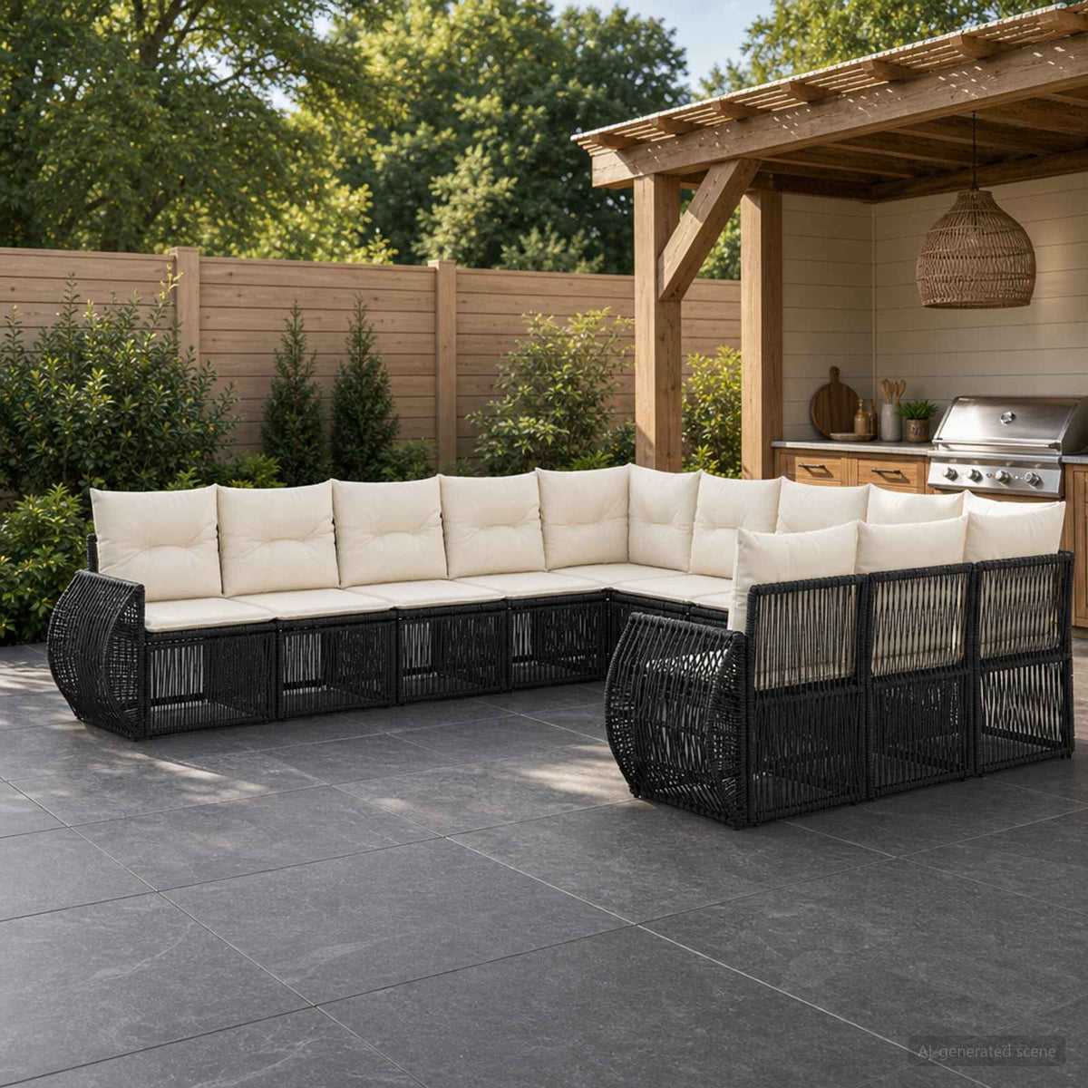 vidaXL Tuinbankenset 12 pcs Zwart en Cream Wit poly rattan