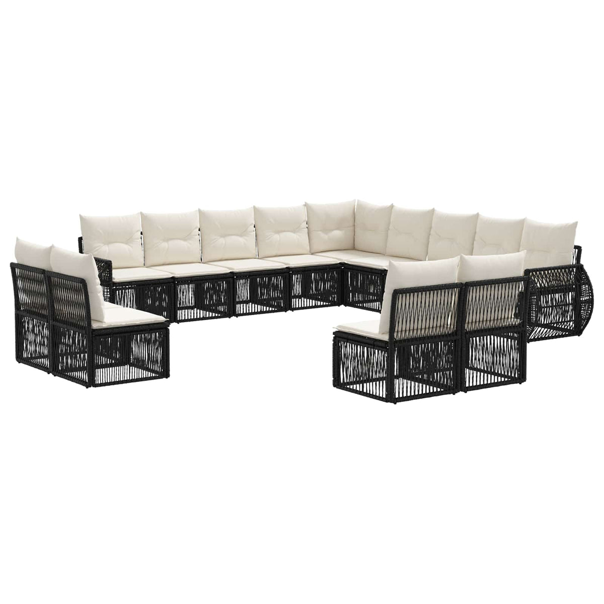 vidaXL Tuinbankenset 14 pcs Zwart en Cream Wit poly rattan