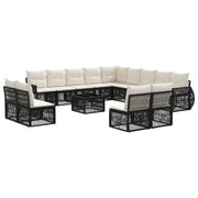 vidaXL Tuinbankenset 14 pcs Zwart en Cream Wit poly rattan