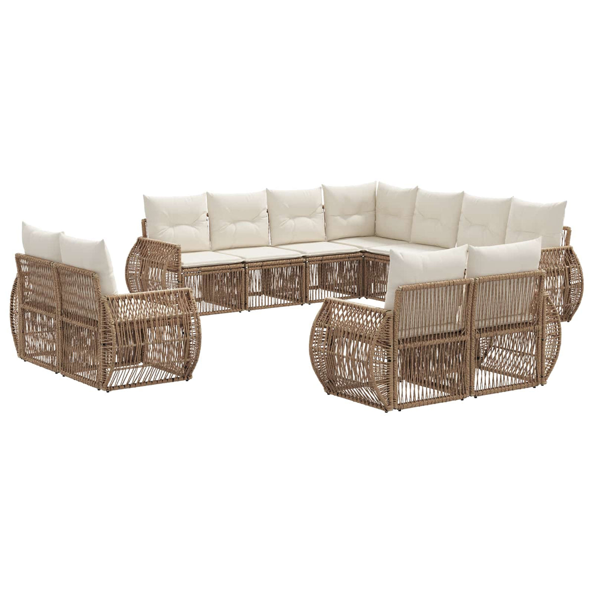 vidaXL Tuinbankenset 12 pcs Zwart en Cream Wit poly rattan