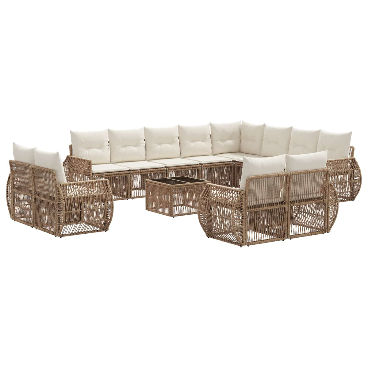 vidaXL Tuinbankenset 13 pcs Zwart en Cream Wit poly rattan