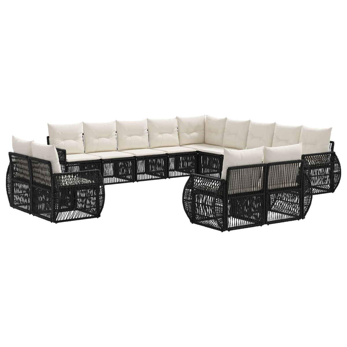 vidaXL Tuinbankenset 14 pcs Zwart en Cream Wit poly rattan