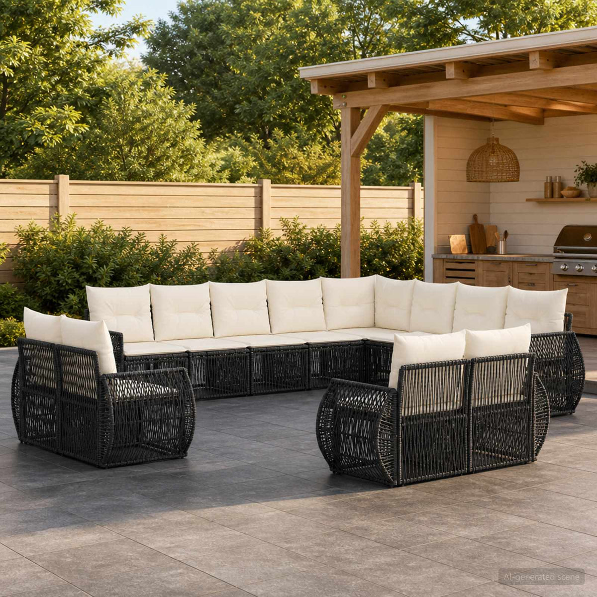 vidaXL Tuinbankenset 14 pcs Zwart en Cream Wit poly rattan