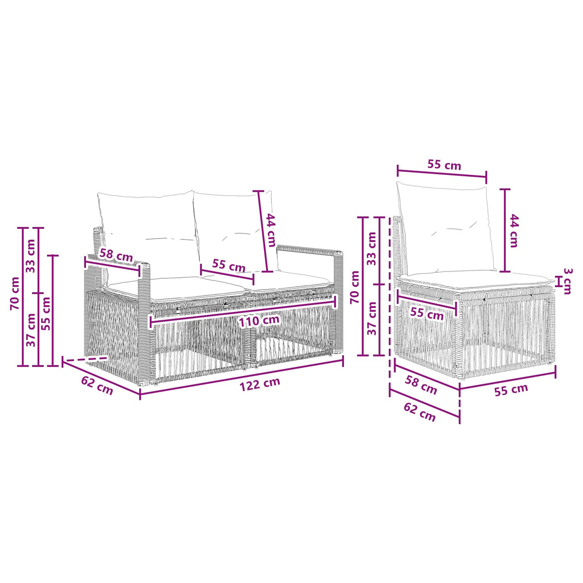 vidaXL Tuinbankenset 6 pcs Zwart poly rattan