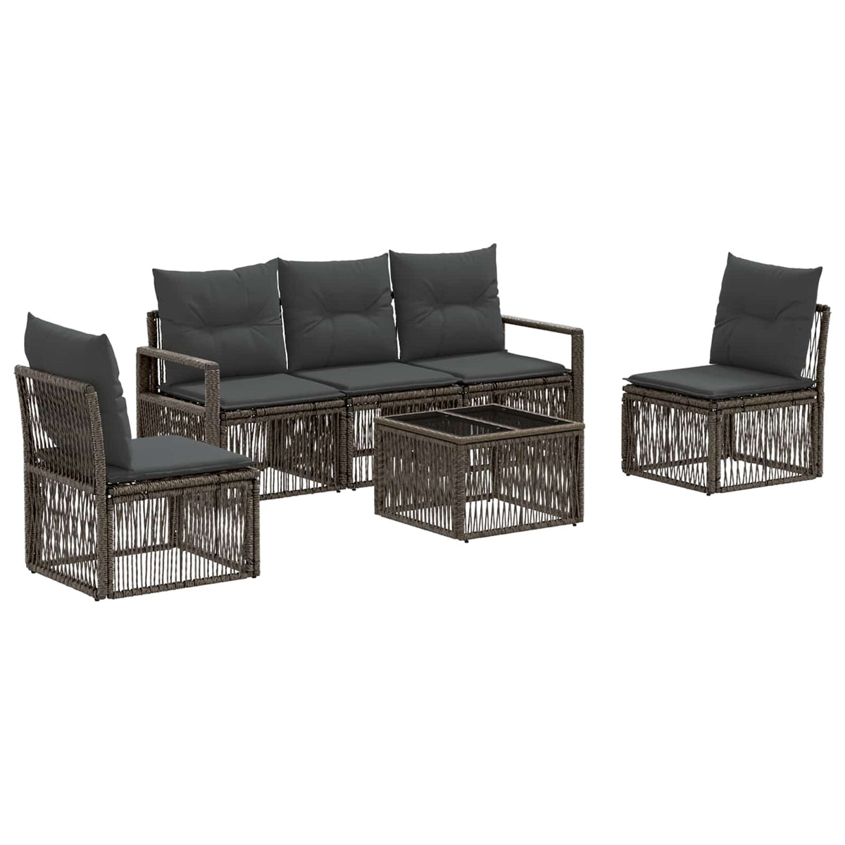 vidaXL Tuinbankenset 6 pcs Zwart poly rattan