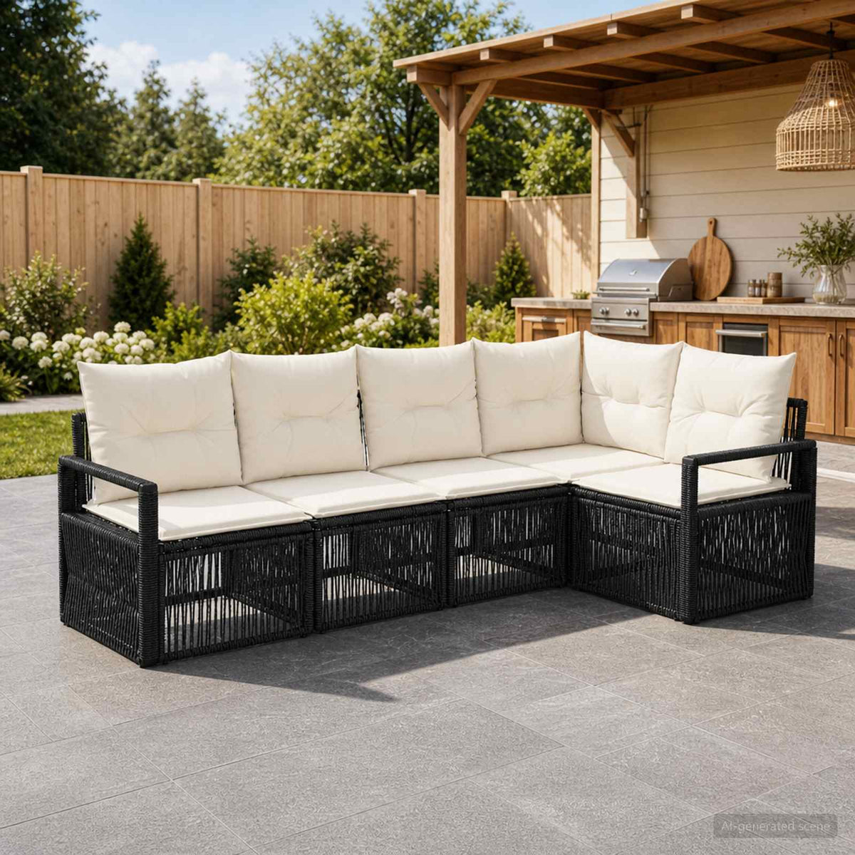 vidaXL Tuinbankenset 6 pcs Zwart poly rattan