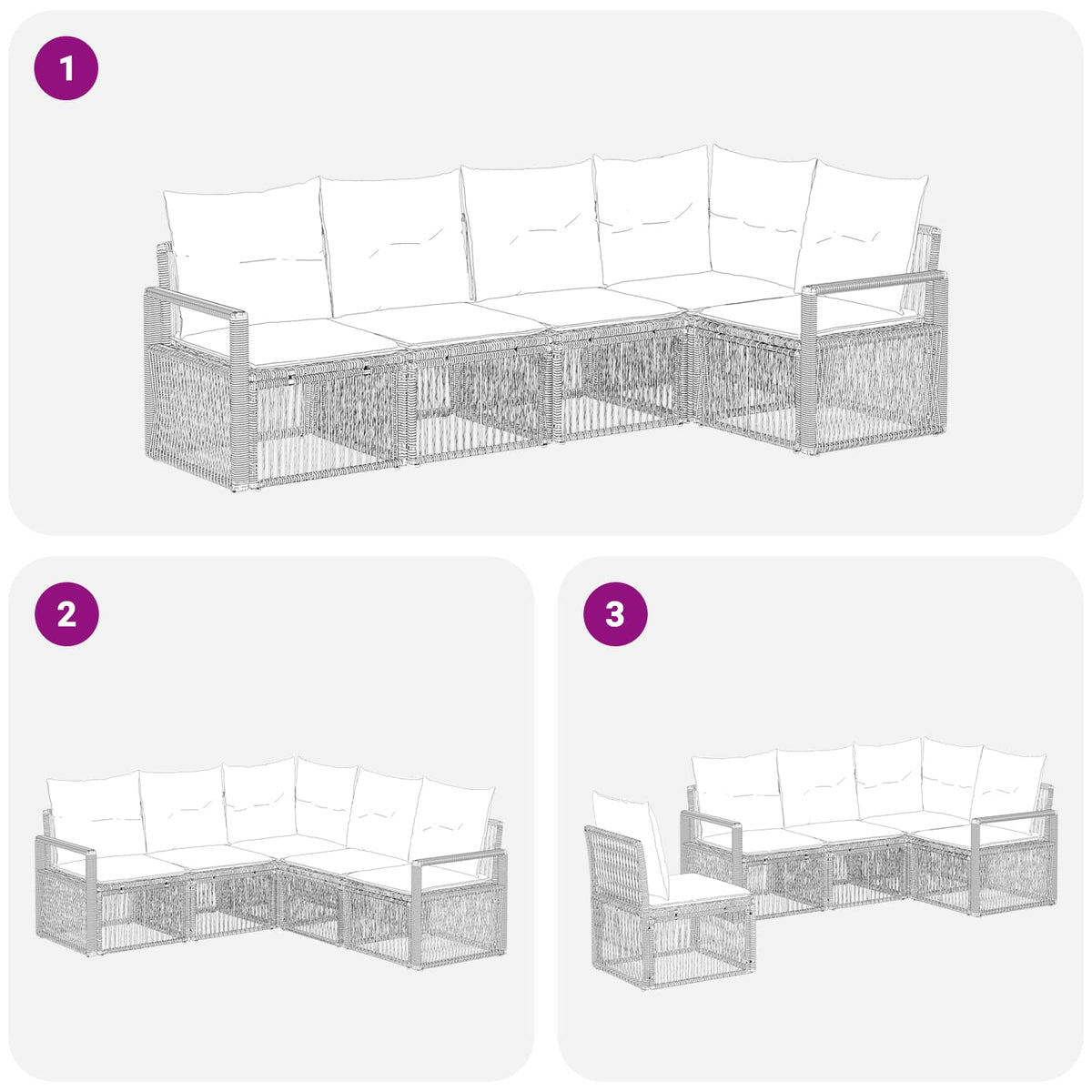 vidaXL Tuinbankenset 6 pcs Zwart poly rattan