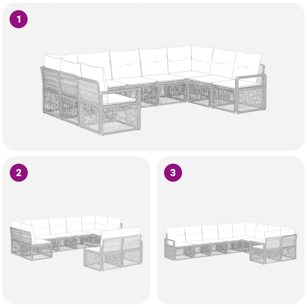 vidaXL Tuinbankenset 10 pcs Zwart poly rattan