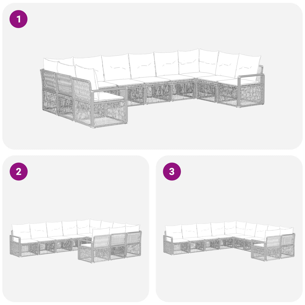 vidaXL Tuinbankenset 11 pcs Zwart poly rattan