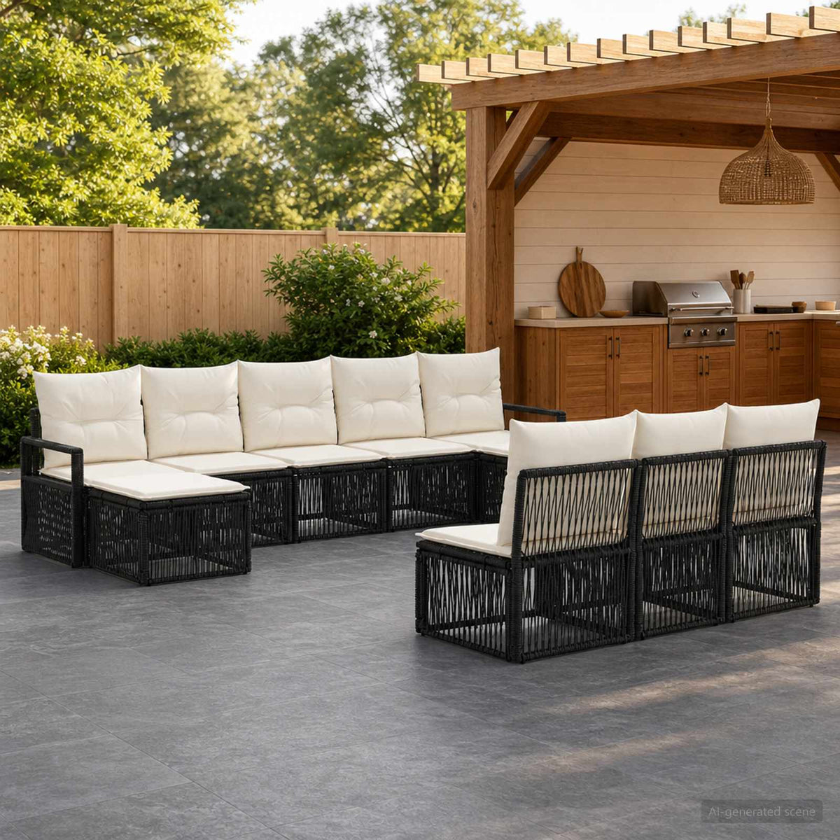 vidaXL Tuinbankenset 11 pcs Zwart poly rattan
