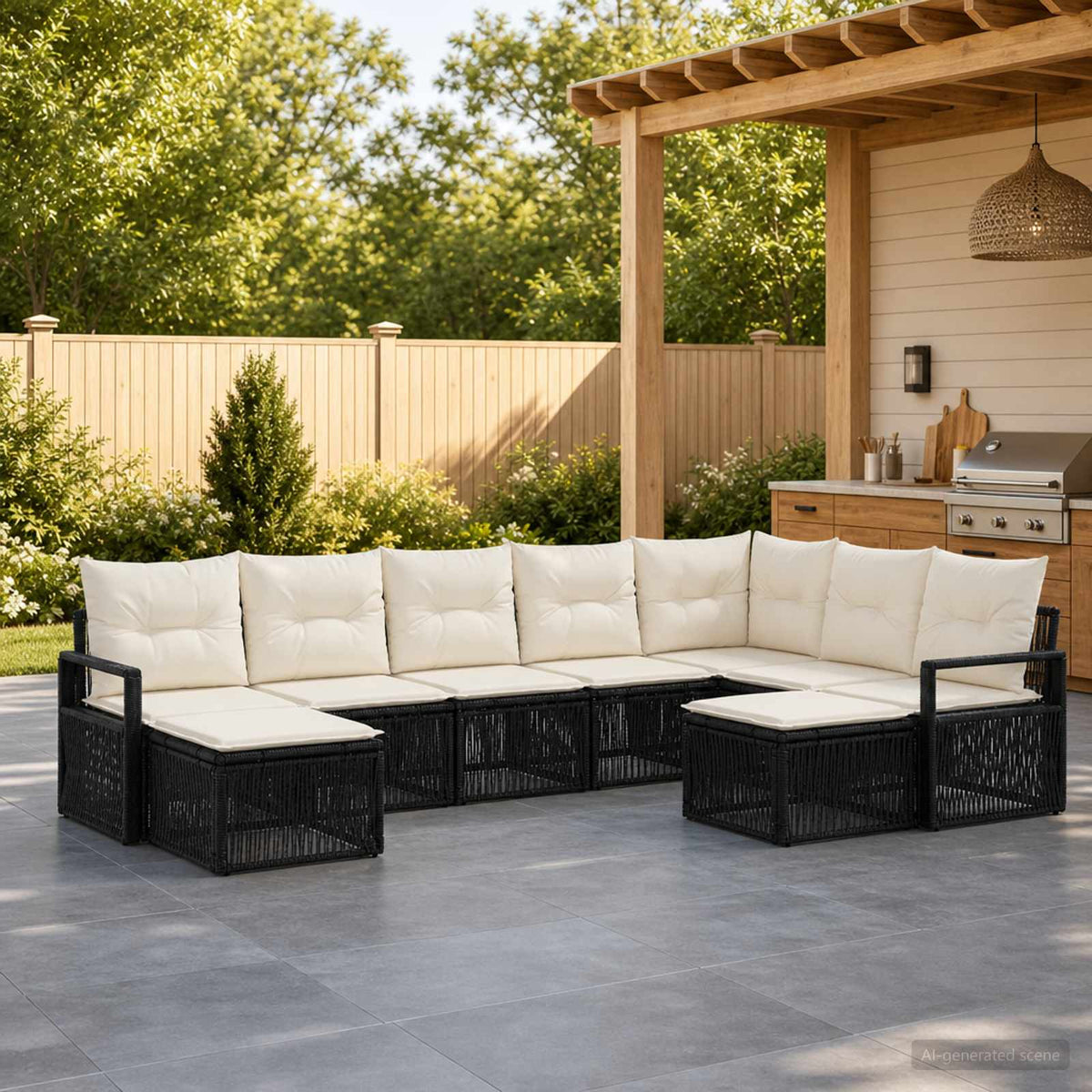 vidaXL Tuinbankenset 10 pcs Zwart poly rattan