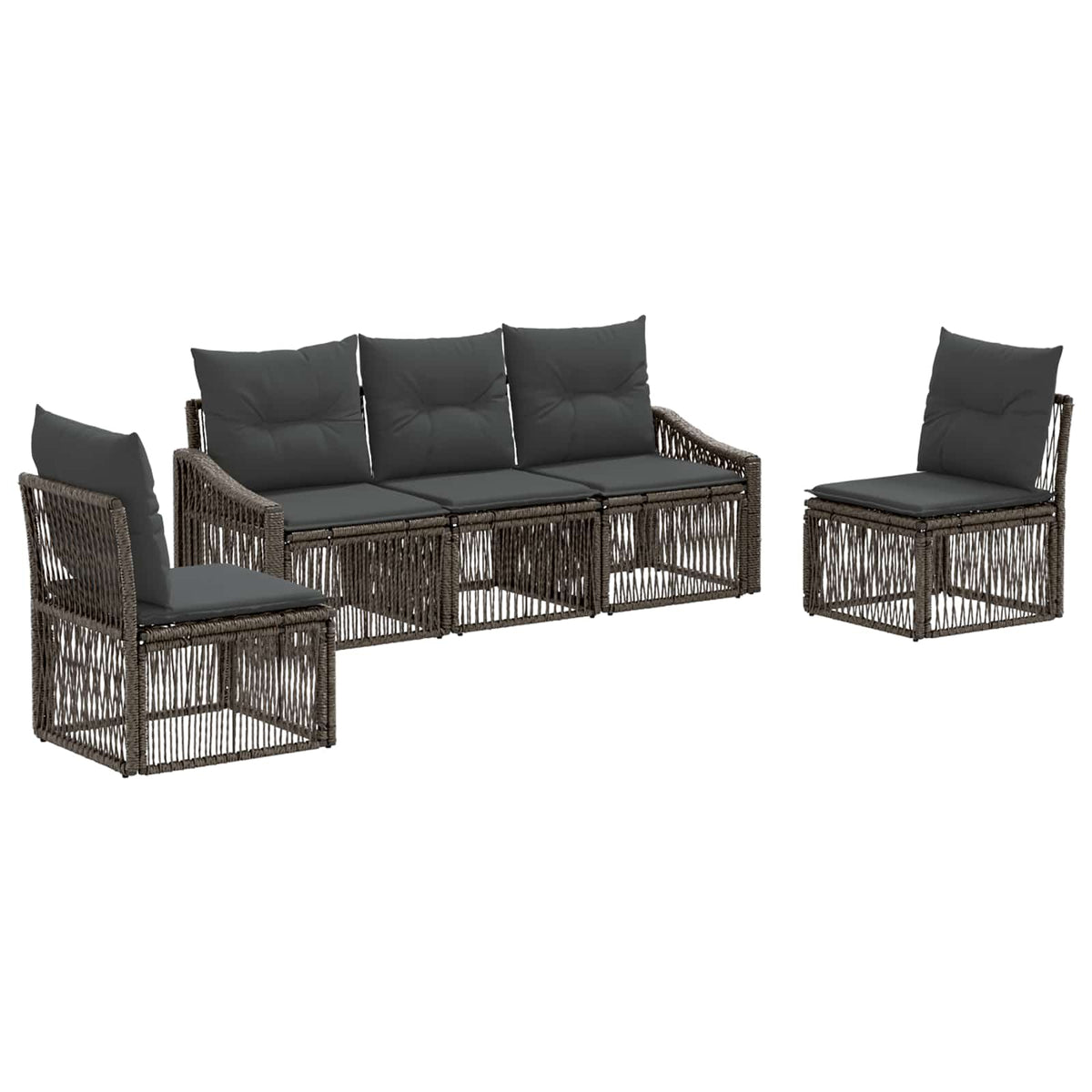 vidaXL Tuinbankenset 6 pcs Zwart poly rattan