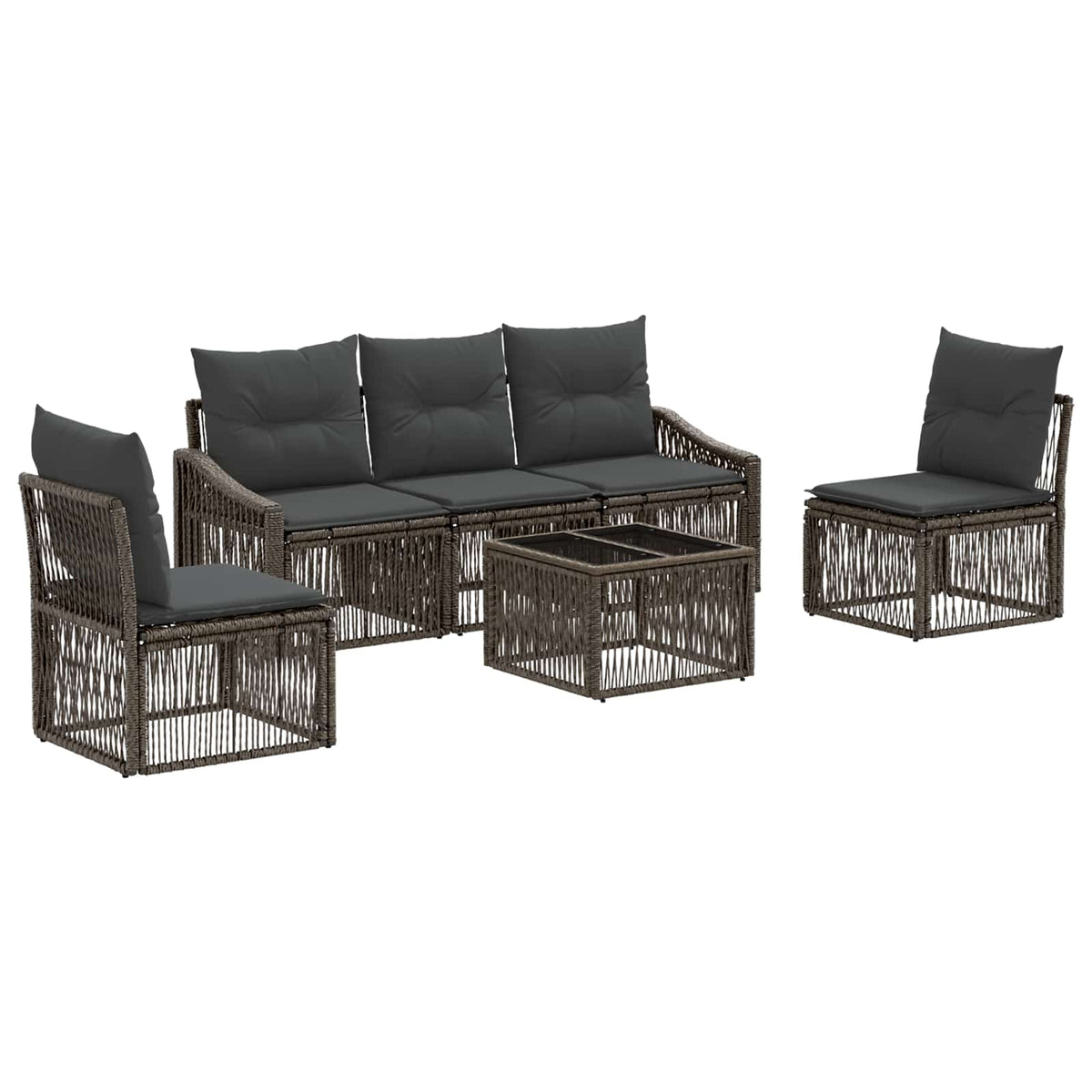 vidaXL Tuinbankenset 6 pcs Zwart poly rattan