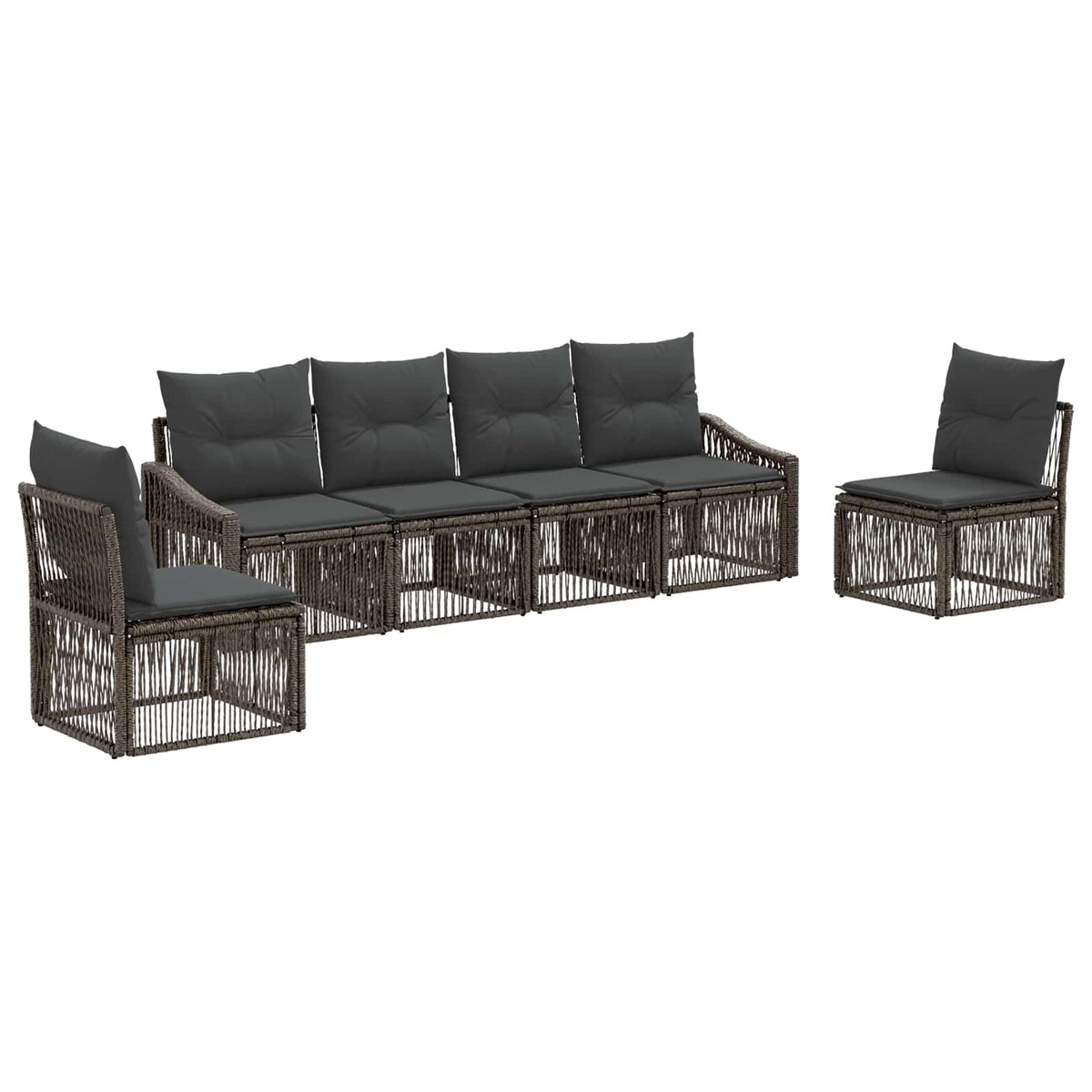 vidaXL Tuinbankenset 7 pcs Zwart poly rattan