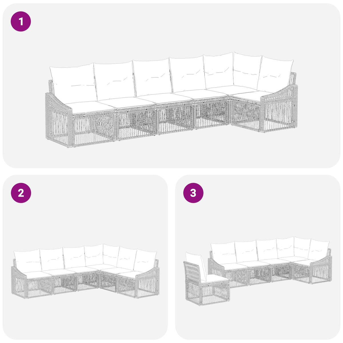 vidaXL Tuinbankenset 7 pcs Zwart poly rattan