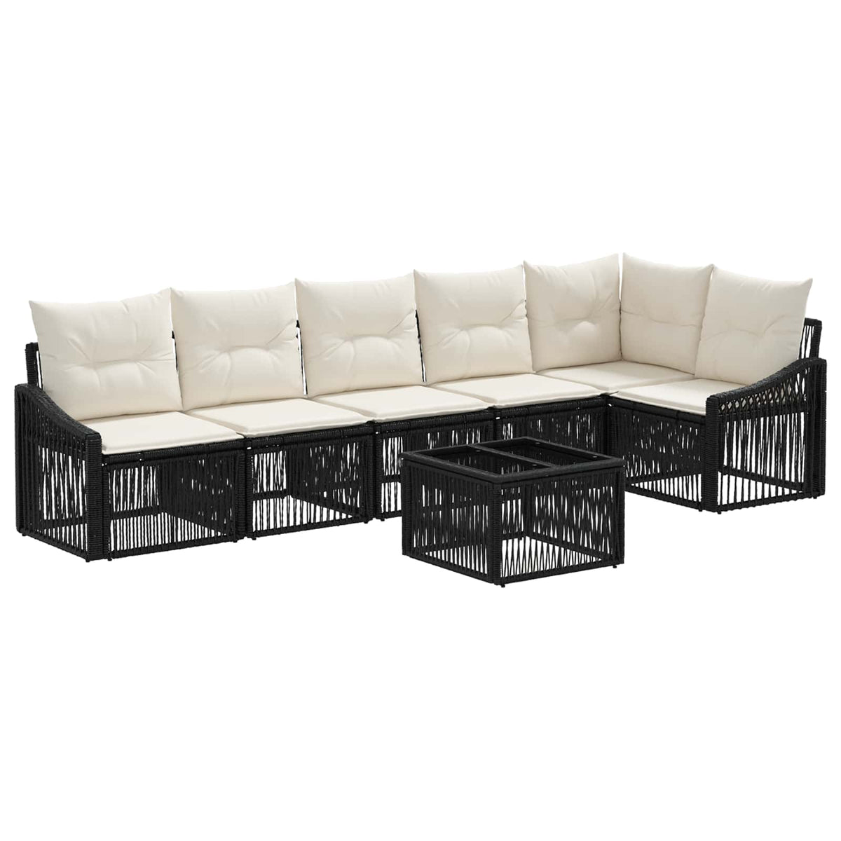vidaXL Tuinbankenset 7 pcs Zwart poly rattan