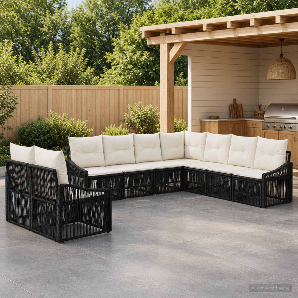 vidaXL Tuinbankenset 10 pcs Zwart poly rattan