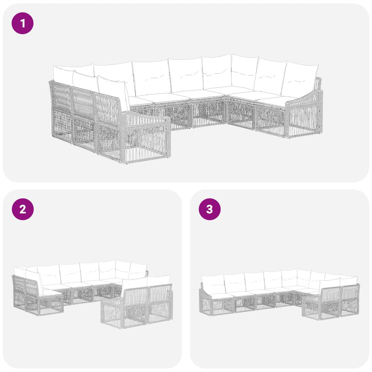 vidaXL Tuinbankenset 10 pcs Zwart poly rattan