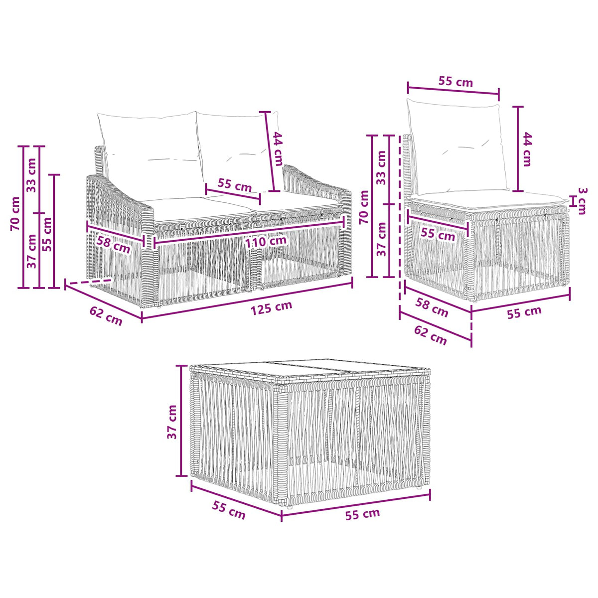 vidaXL Tuinbankenset 10 pcs 9-Aantal zitplaatsen Zwart poly rattan