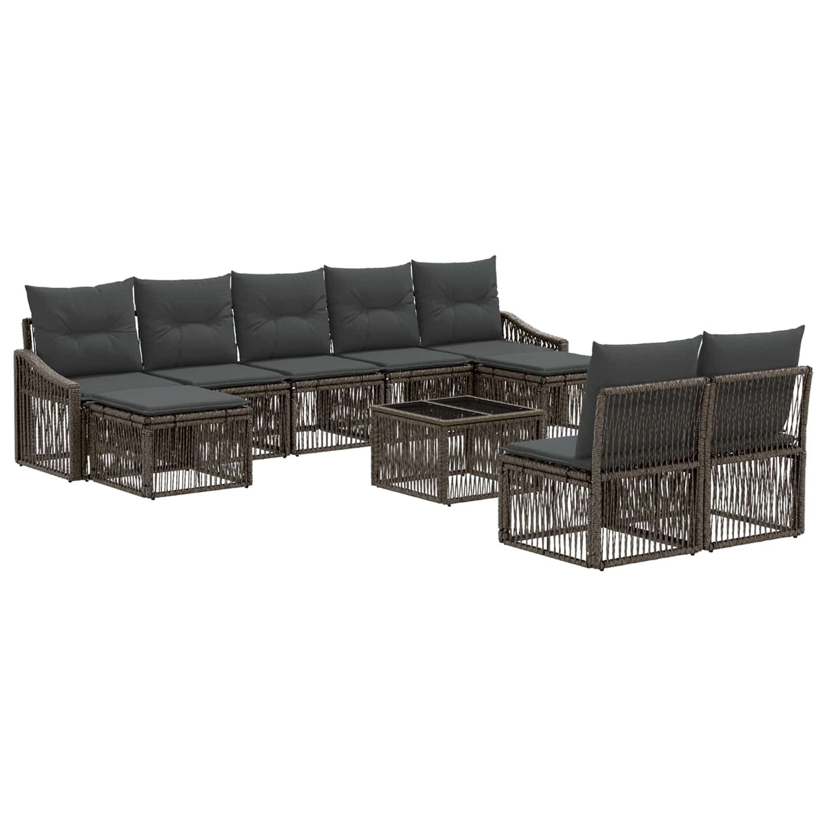 vidaXL Tuinbankenset 10 pcs 9-Aantal zitplaatsen Zwart poly rattan