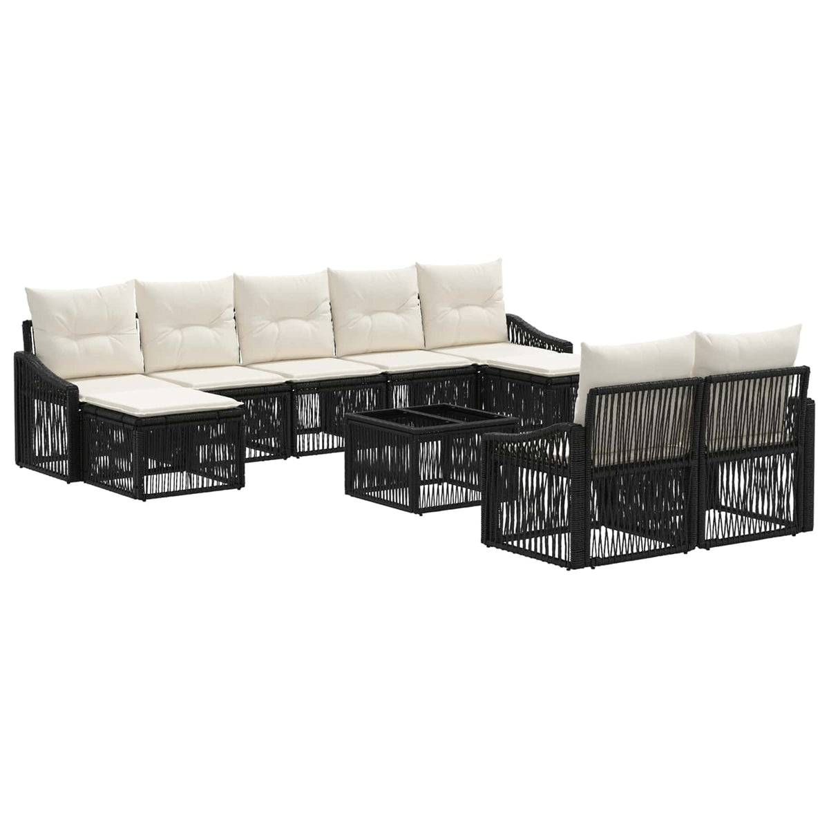 vidaXL Tuinbankenset 10 pcs Zwart poly rattan