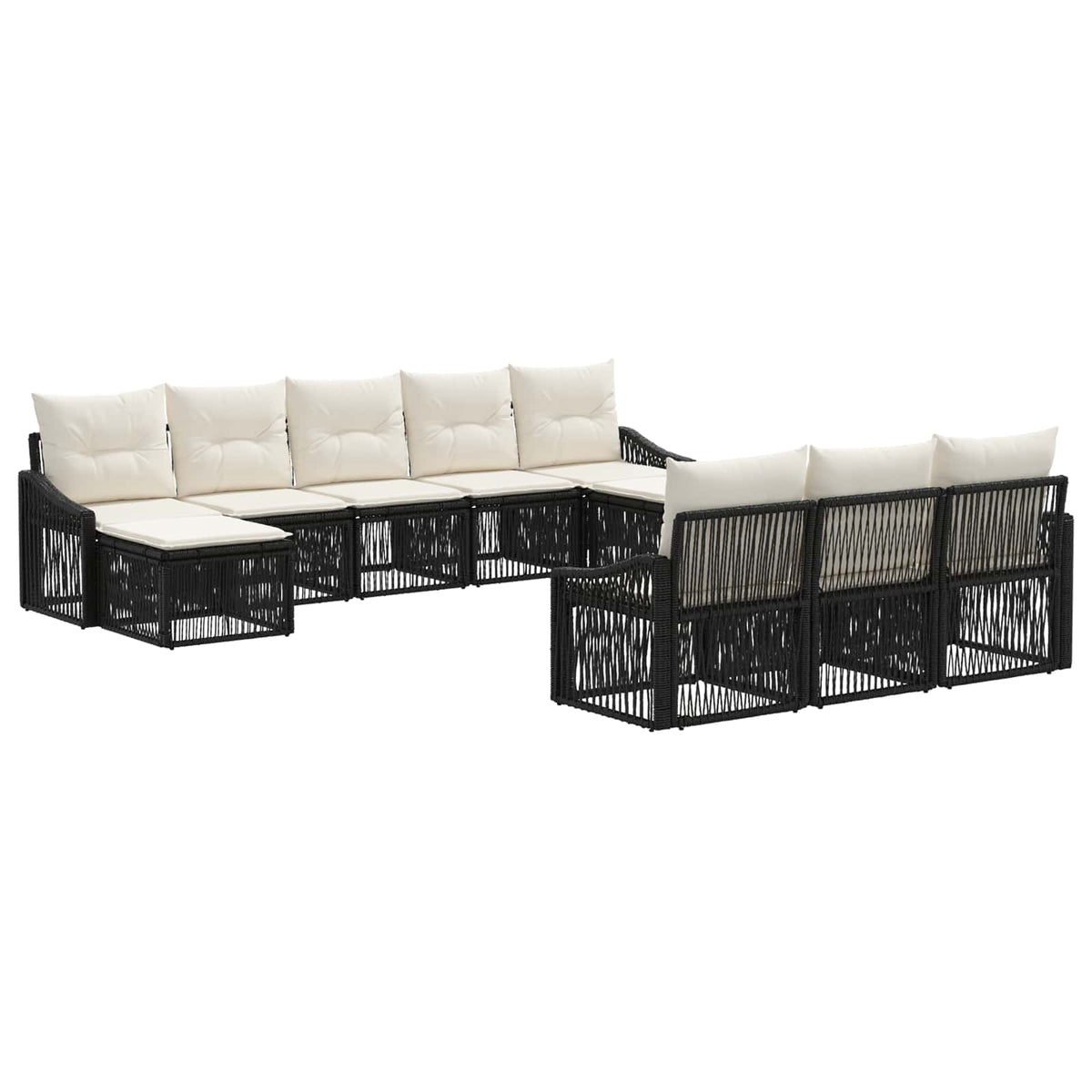 vidaXL Tuinbankenset 11 pcs Zwart poly rattan