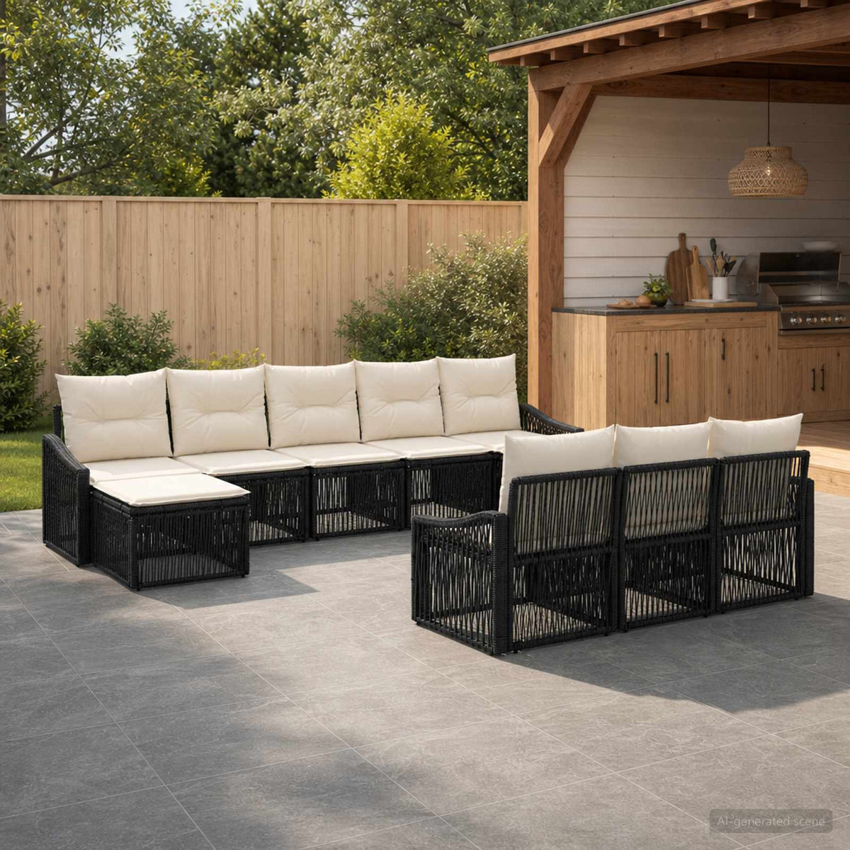 vidaXL Tuinbankenset 11 pcs Zwart poly rattan