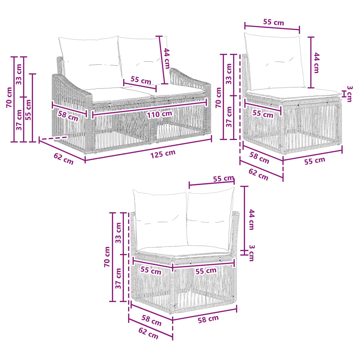 vidaXL Tuinbankenset 14 pcs Zwart poly rattan