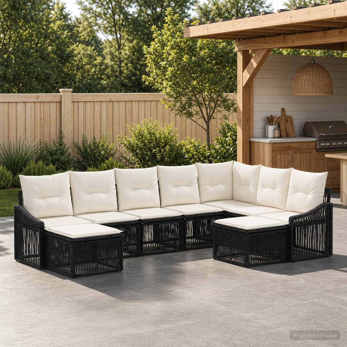 vidaXL Tuinbankenset 10 pcs Zwart poly rattan
