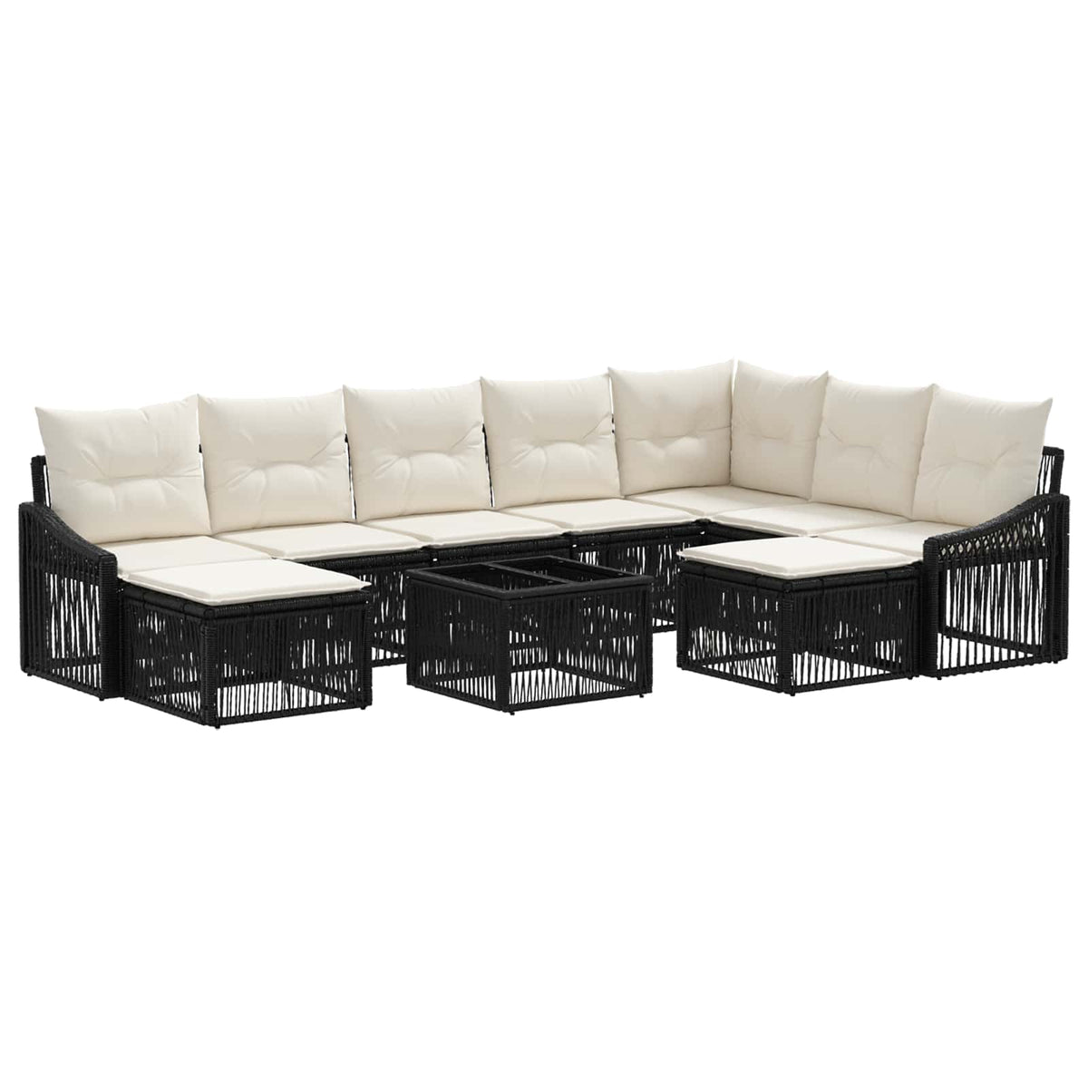 vidaXL Tuinbankenset 10 pcs Zwart poly rattan