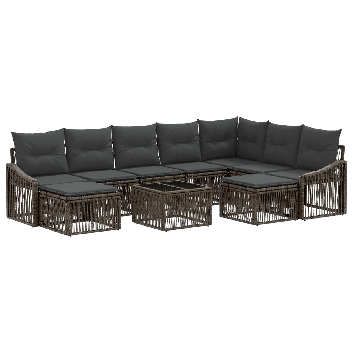 vidaXL Tuinbankenset 10 pcs Zwart poly rattan