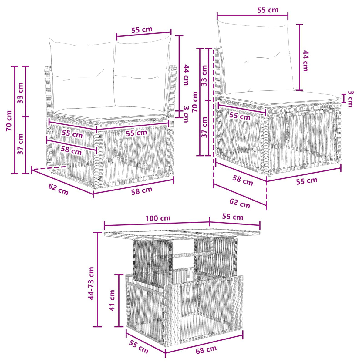 vidaXL Tuinbankenset 13 st Zwart poly rattan