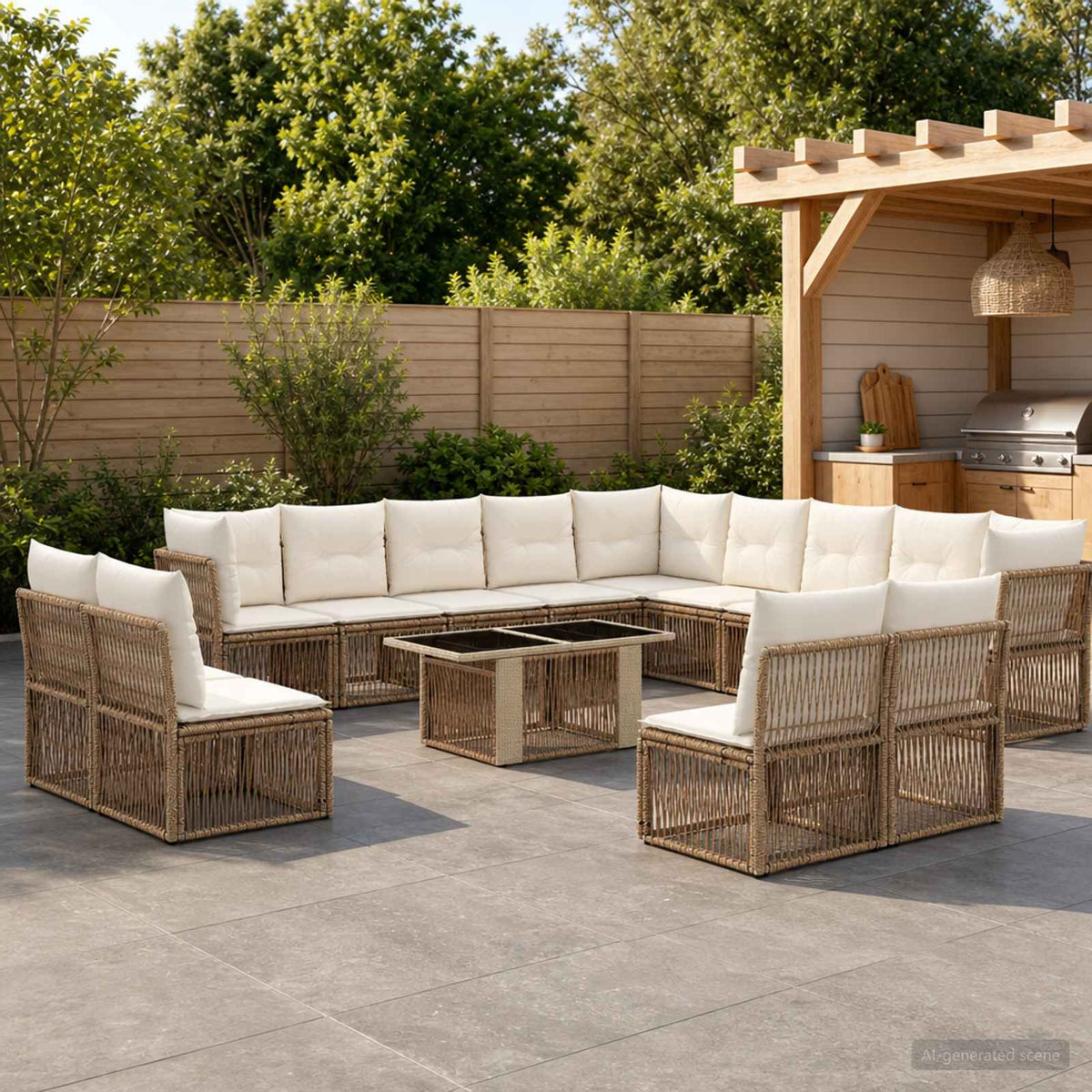 vidaXL Tuinbankenset 14 st Beige poly rattan