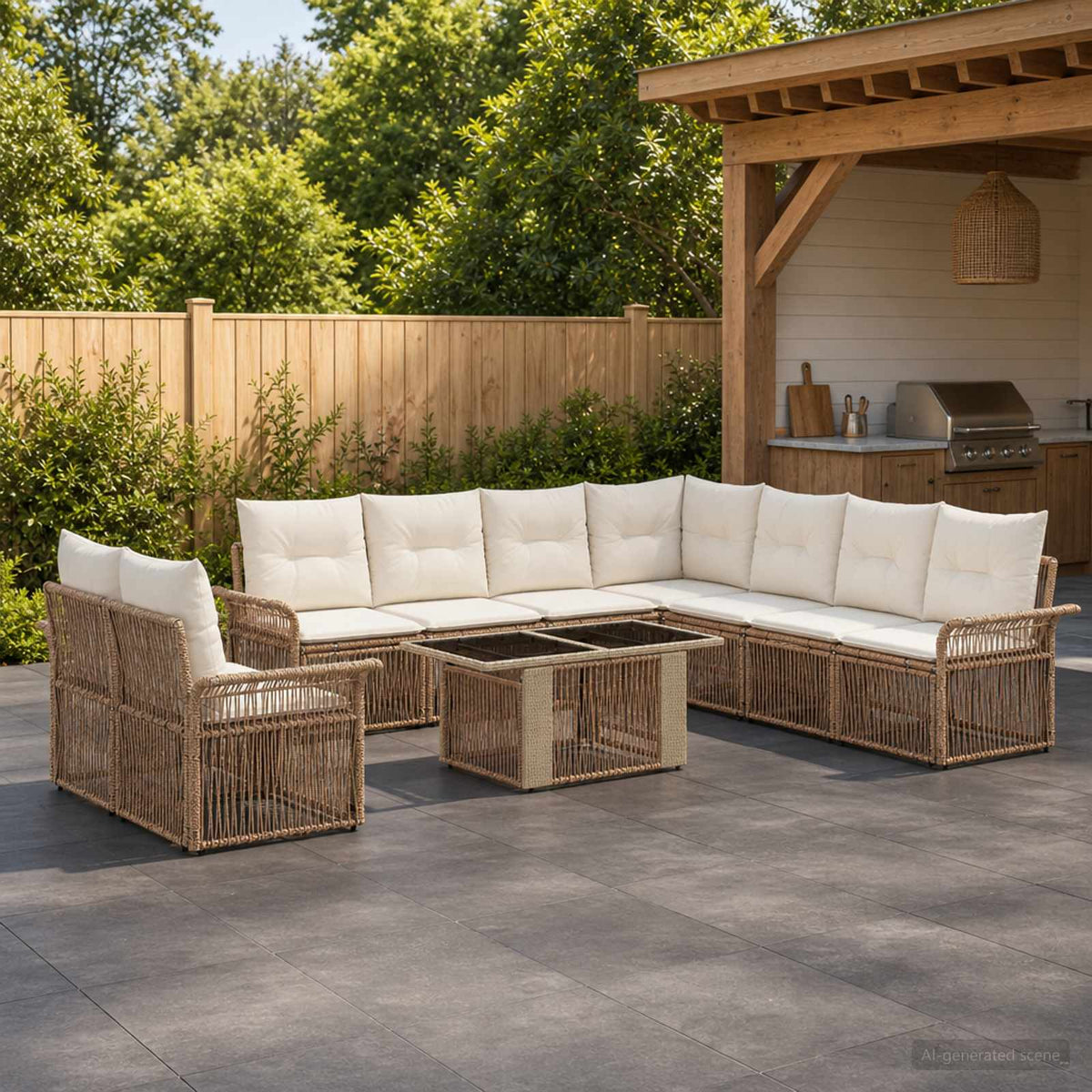 vidaXL Tuinbankenset 10 st Zwart en Cream Wit poly rattan