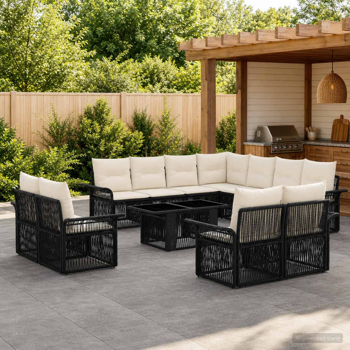 vidaXL Tuinbankenset 12 st Zwart en Cream Wit poly rattan