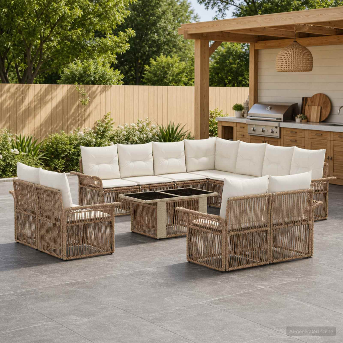 vidaXL Tuinbankenset 12 st Zwart en Cream Wit poly rattan