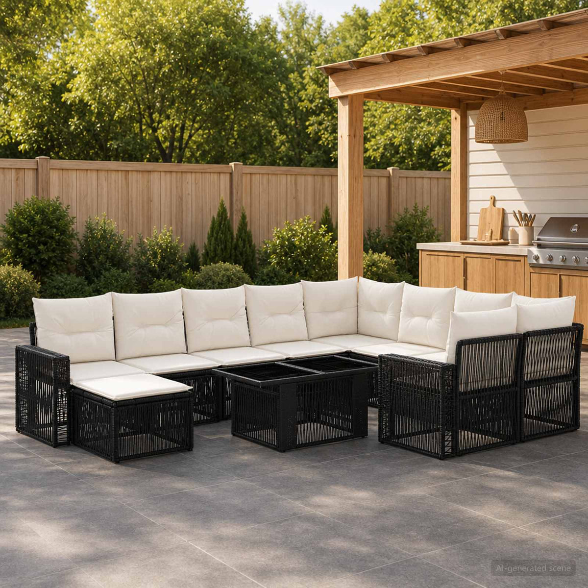 vidaXL Tuinbankenset 11 st Zwart en Cream Wit poly rattan