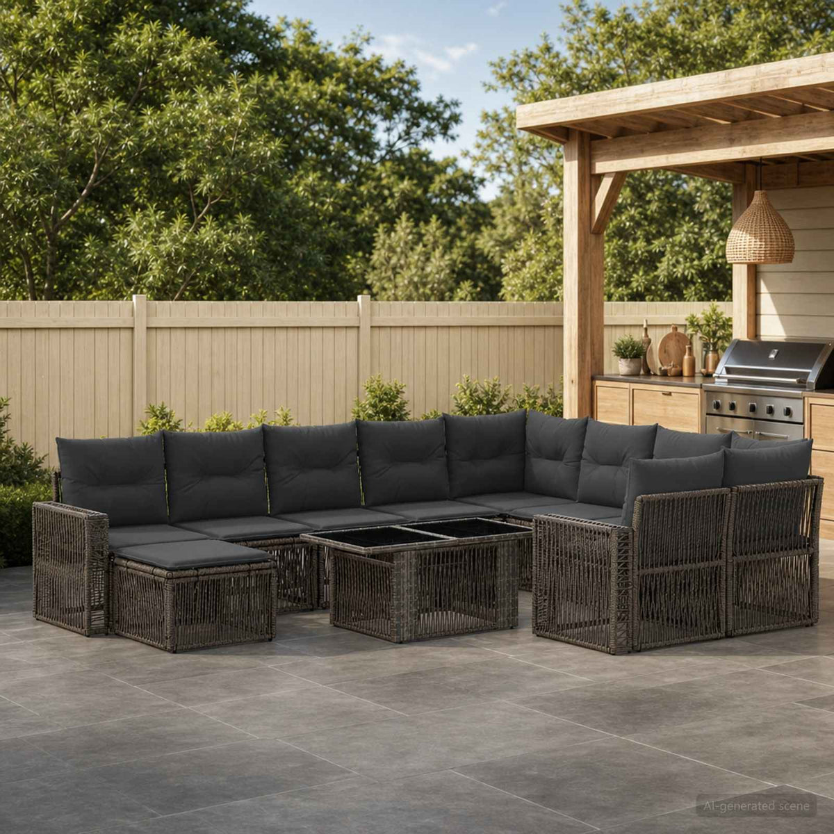 vidaXL Tuinbankenset 11 st Zwart en Cream Wit poly rattan
