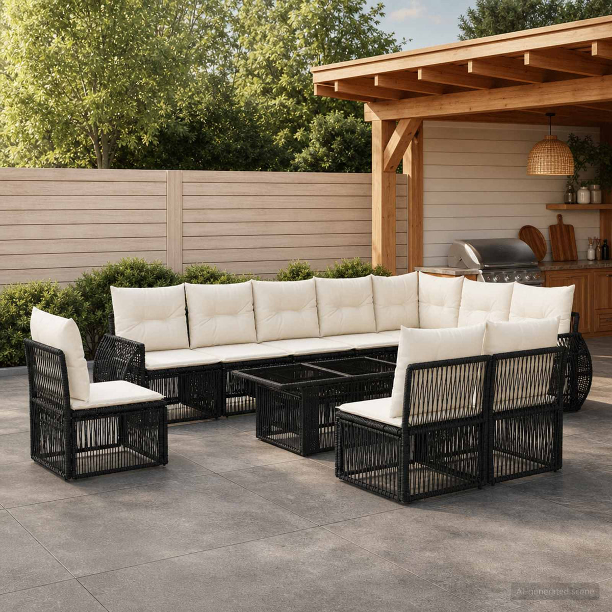 vidaXL Tuinbankenset 11 st Zwart en Cream Wit poly rattan