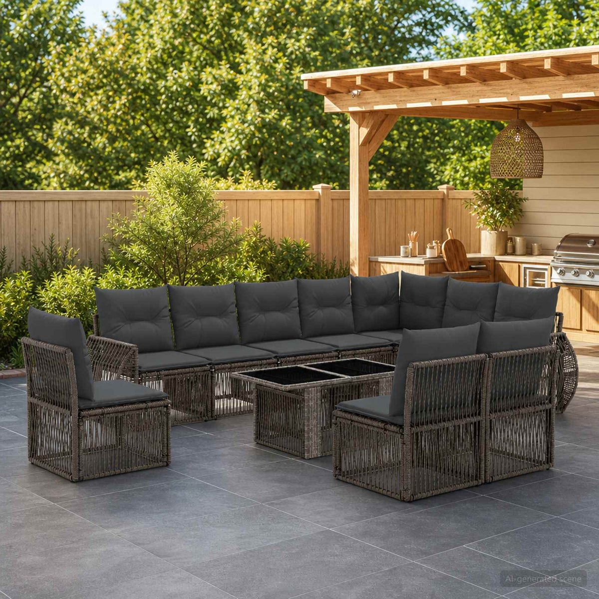 vidaXL Tuinbankenset 11 st Zwart en Cream Wit poly rattan