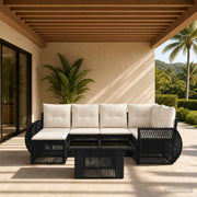 vidaXL Tuinbankenset 7 st Zwart en Cream Wit poly rattan
