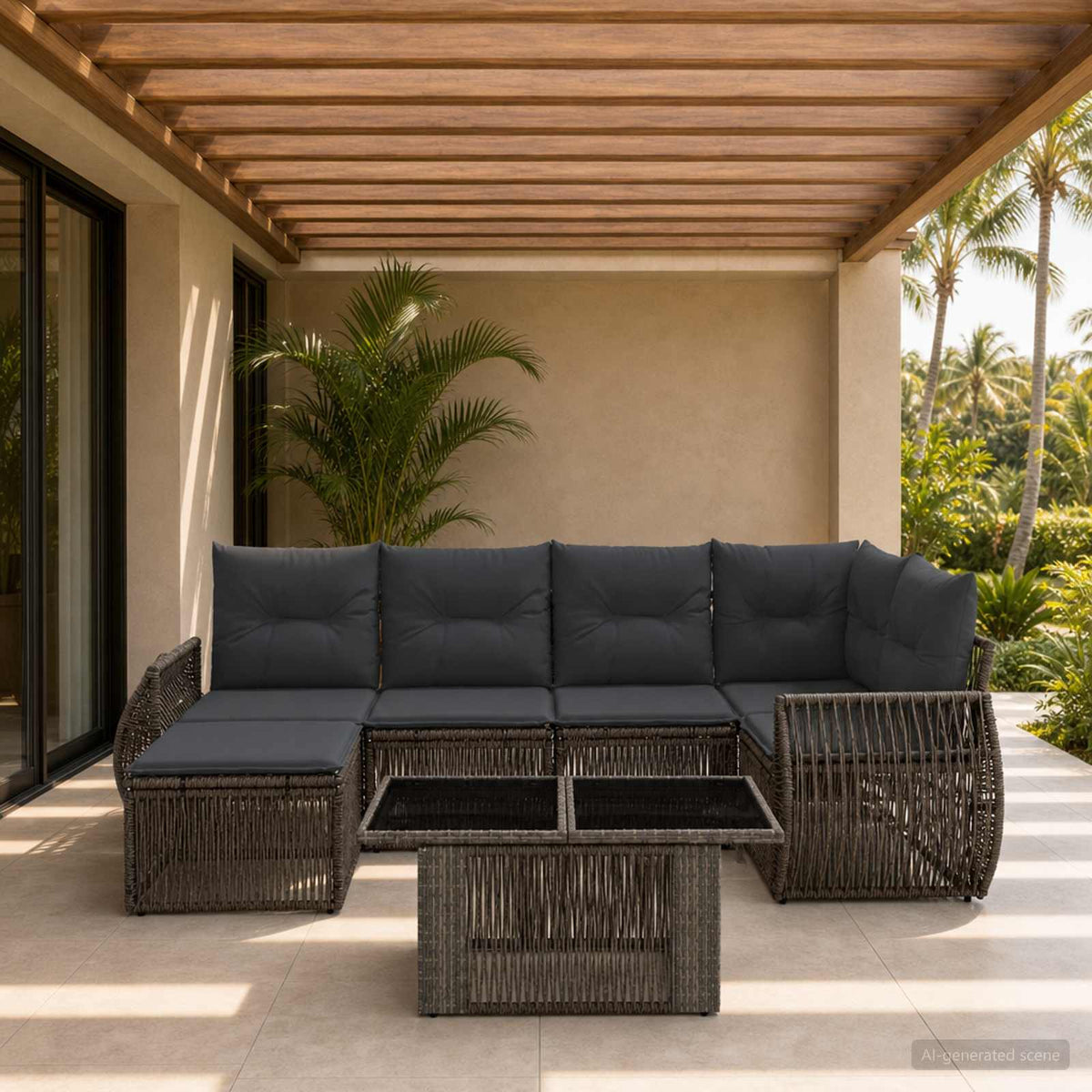 vidaXL Tuinbankenset 7 st Zwart en Cream Wit poly rattan