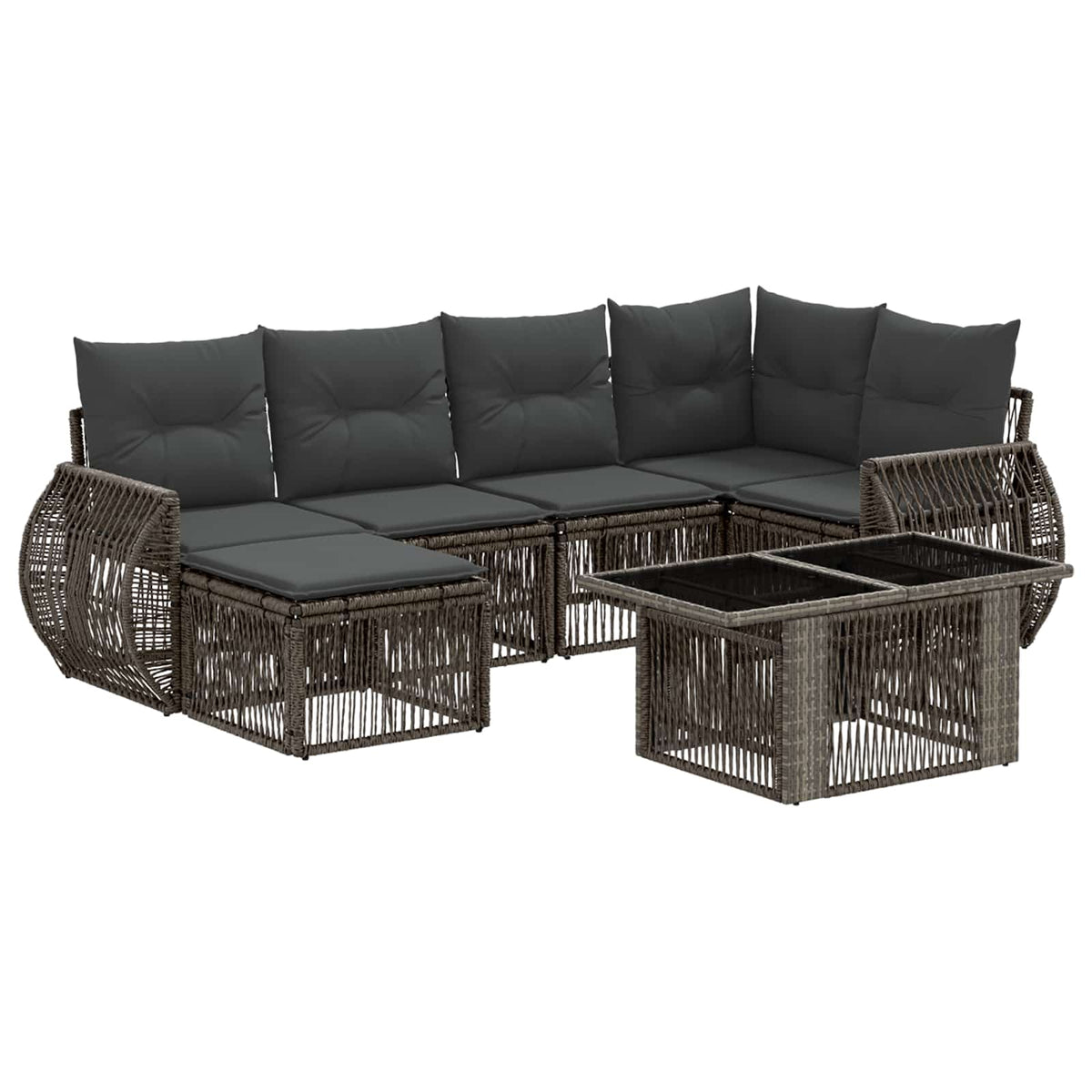 vidaXL Tuinbankenset 7 st Zwart en Cream Wit poly rattan