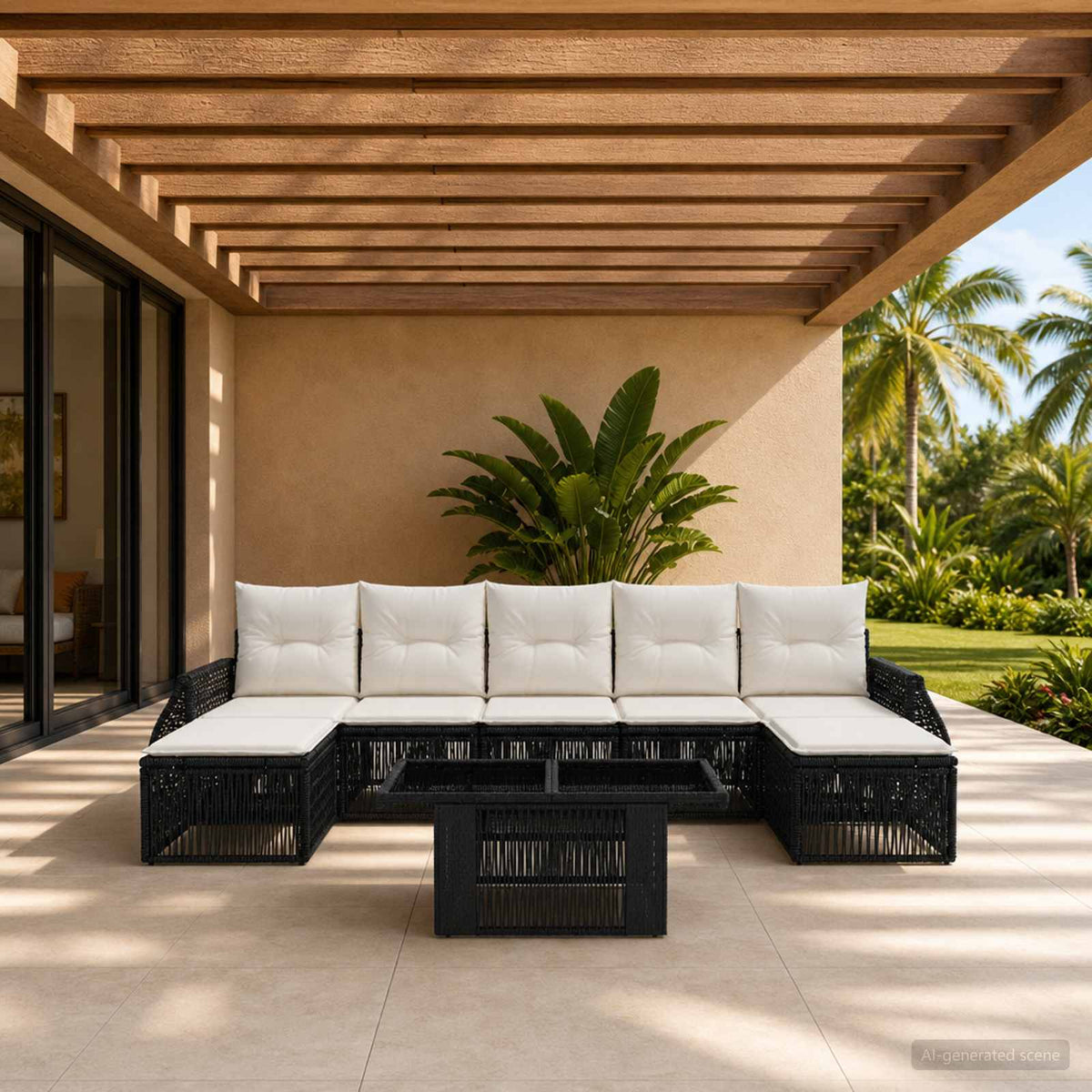 vidaXL Tuinbankenset 8 st Zwart en Cream Wit poly rattan