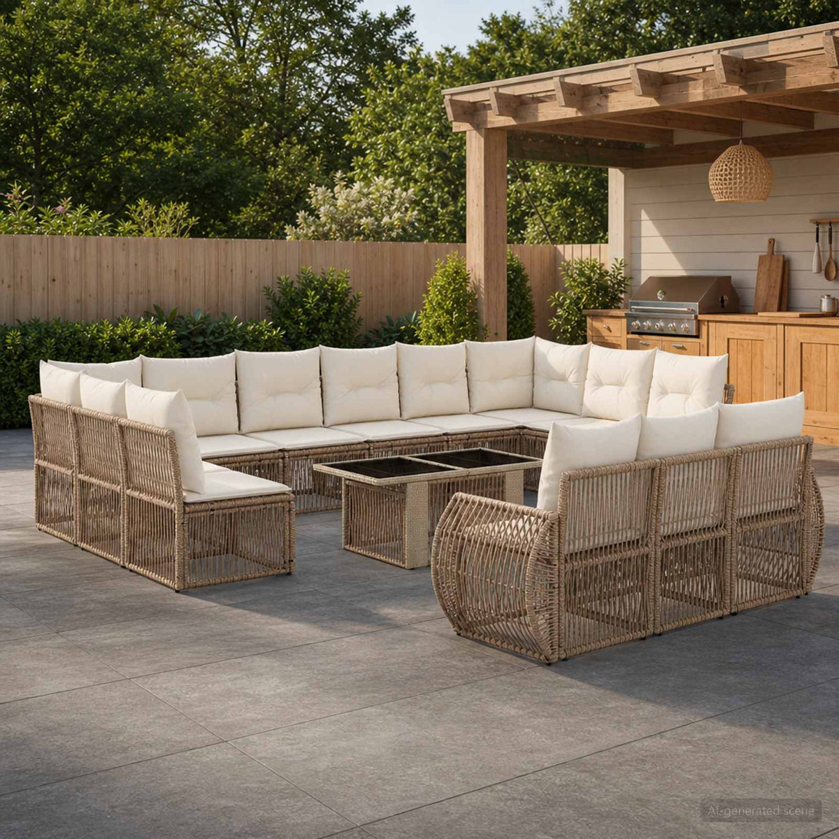 vidaXL Tuinbankenset 14 st Zwart en Cream Wit poly rattan