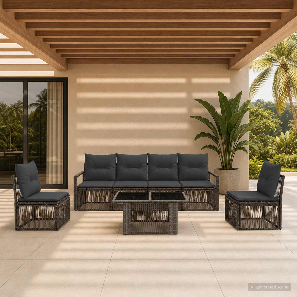 vidaXL Tuinbankenset 7 st Zwart en Cream Wit poly rattan