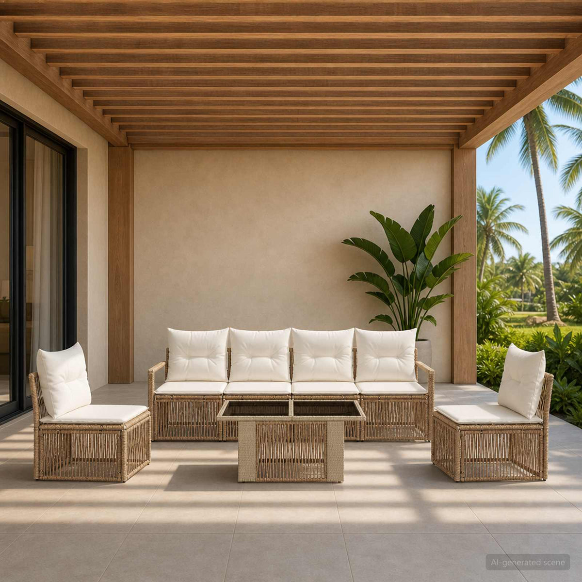 vidaXL Tuinbankenset 7 st Zwart en Cream Wit poly rattan